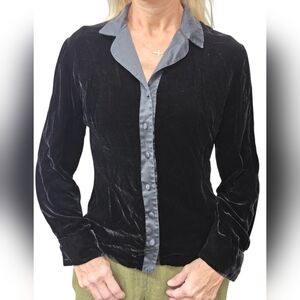 Vintage 90s Ann Taylor Black Velvet Satin Blouse 8